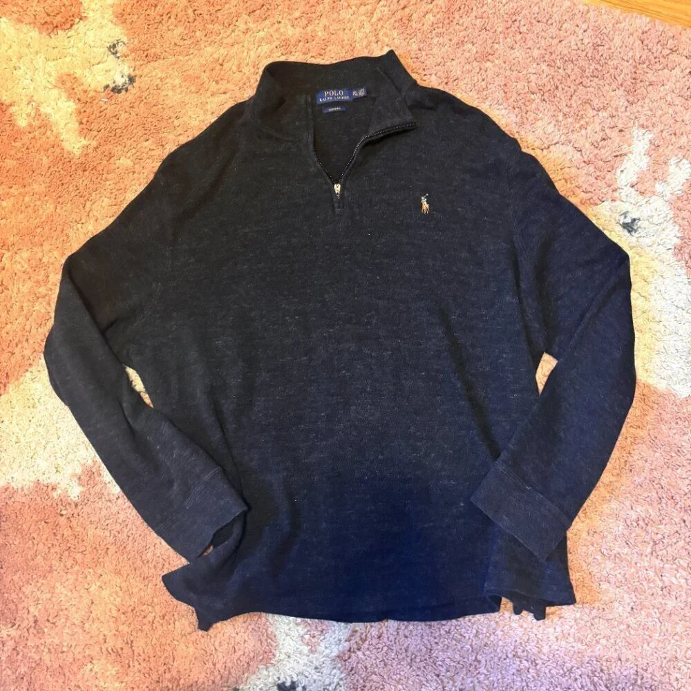 Polo Ralph Lauren Sweater Mens XXL Navy Estate Rib Half Zip Pullover Quarter Zip